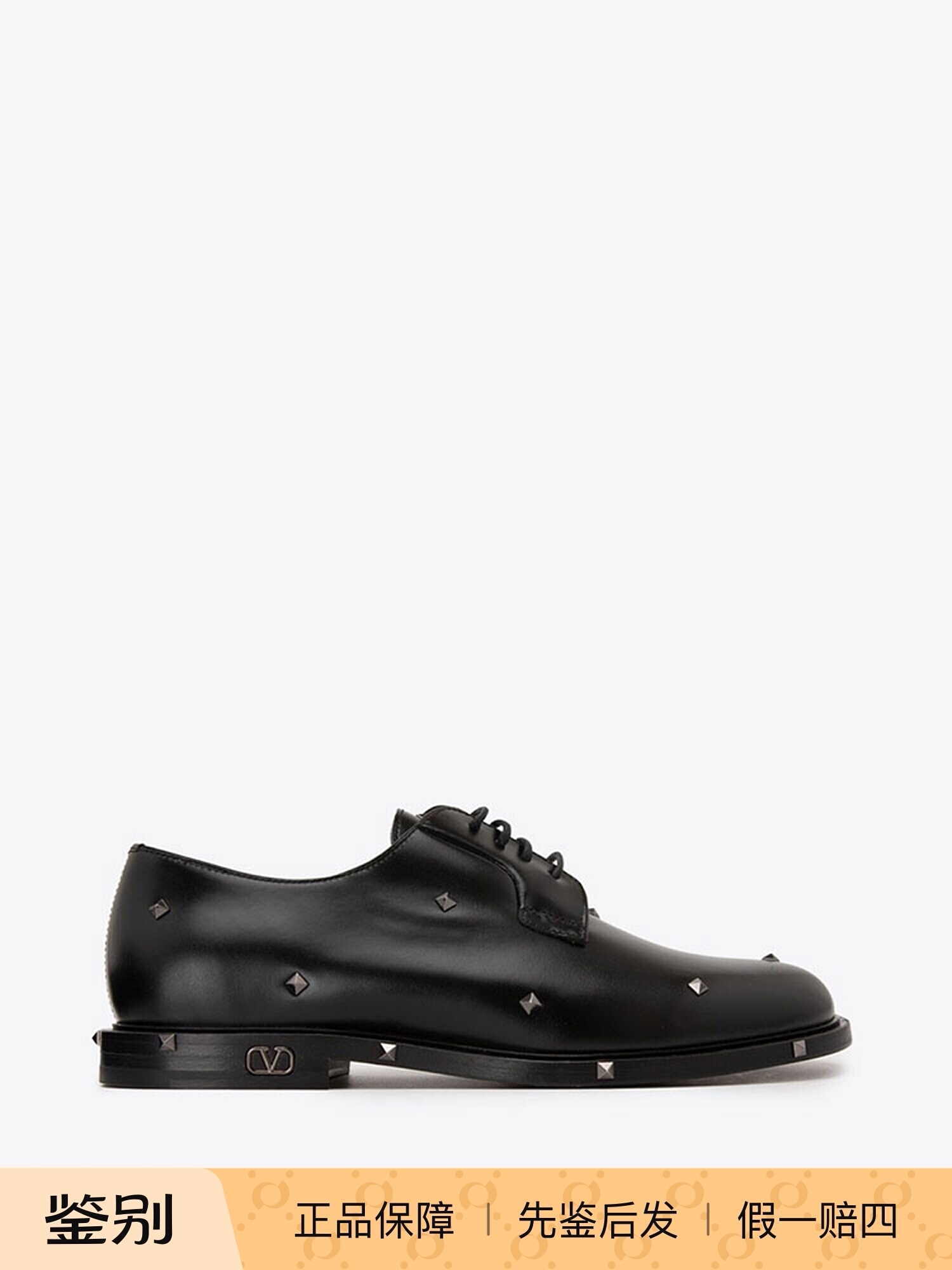VALENTINO华伦天奴春秋新品牛皮logo铆钉圆头男德比休闲皮鞋